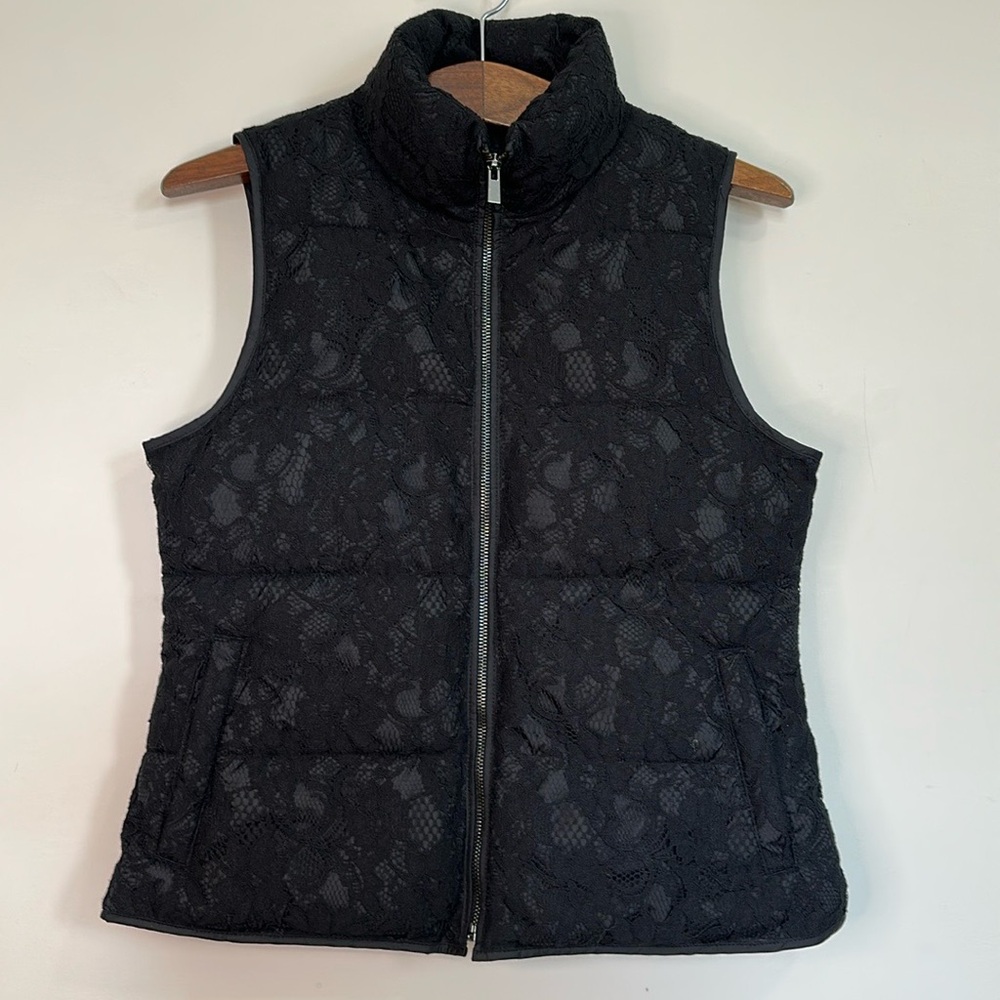 Banana Republic Black Quilted Lace Overlay Puffer Vest